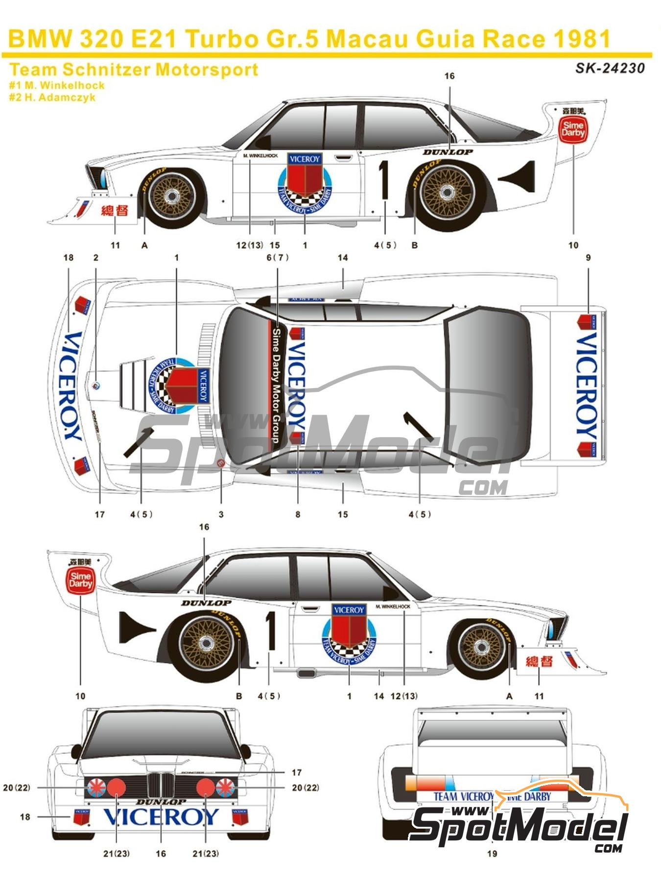 SK Decals SK24230: Marking / livery 1/24 scale - BMW 320 E21 Turbo